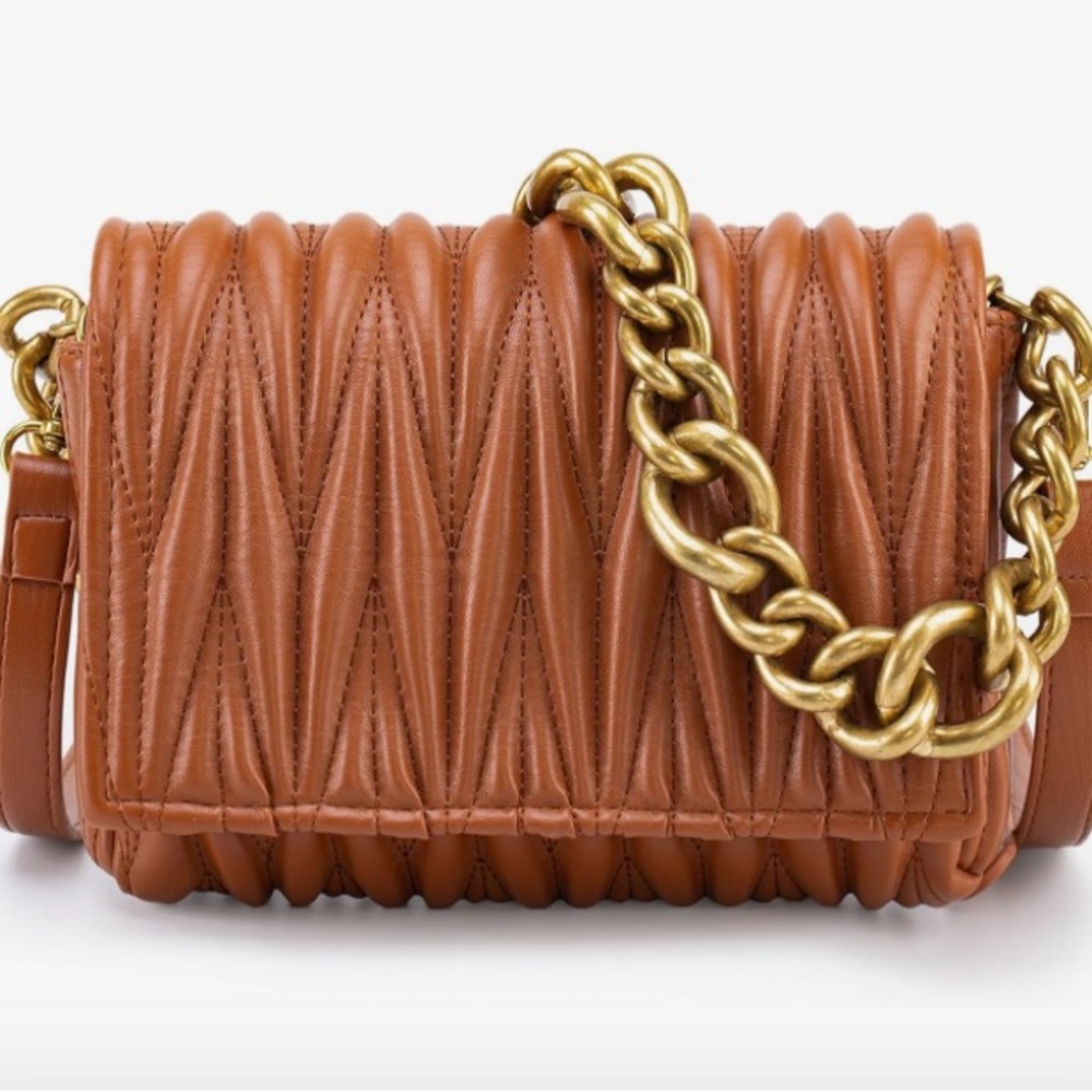 Elegant Tan Quilted Chain Bag